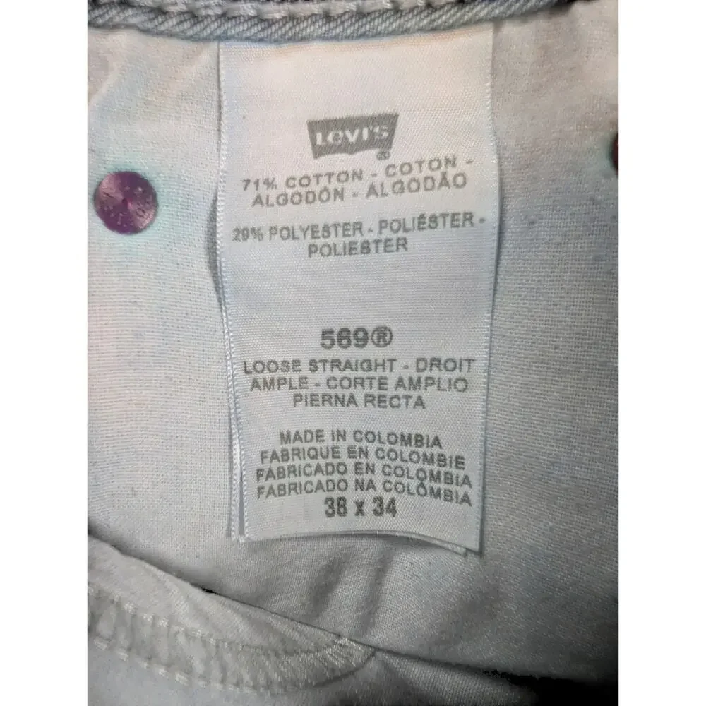 LEVI'S 569 Mens Jeans 38x31 Dark Wash Loose Straight Rare Side Zip Pocket Y2K
